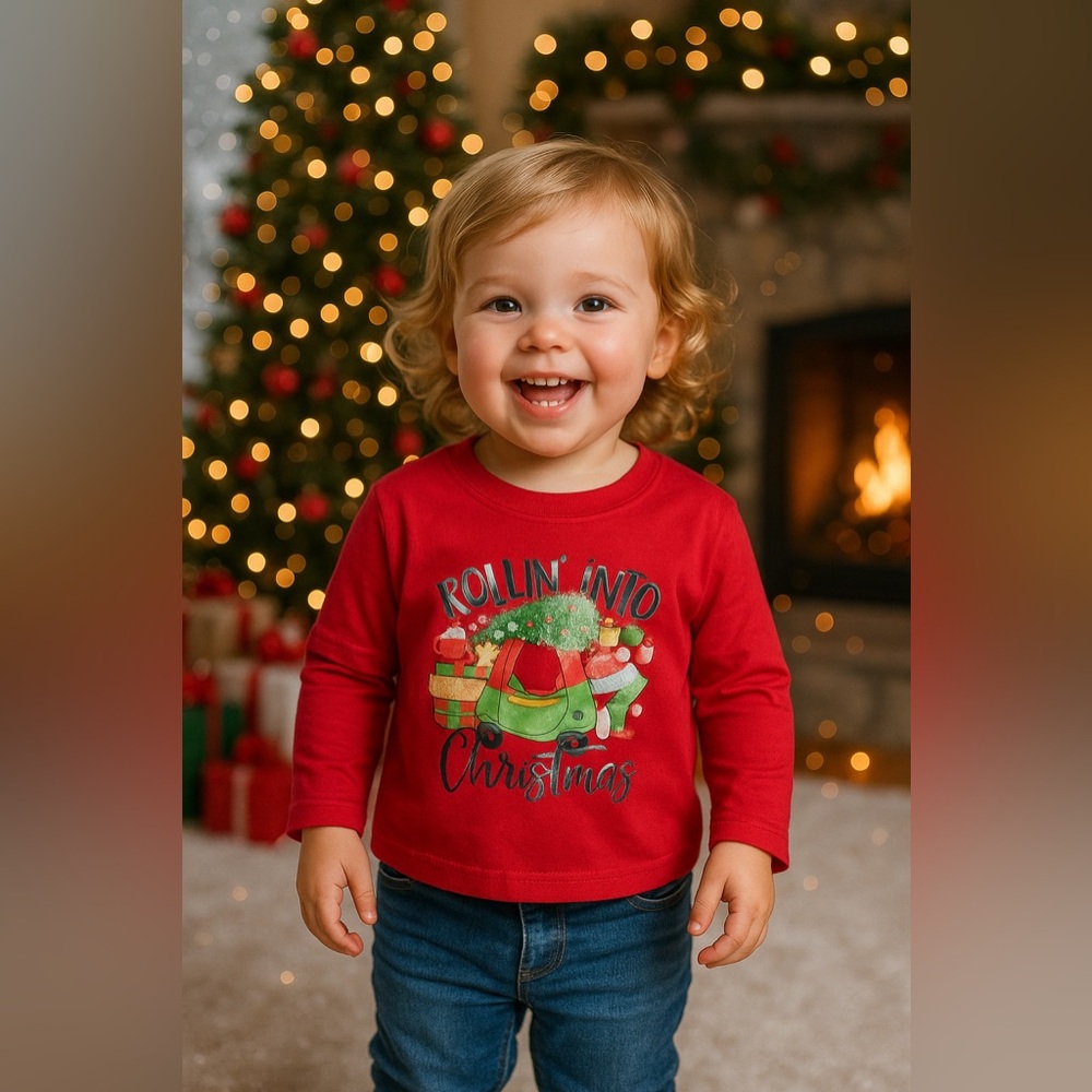 NWOT Rabbit Skins Red “Rollin’ Into Christmas” Toddler Graphic Tee Size 2T